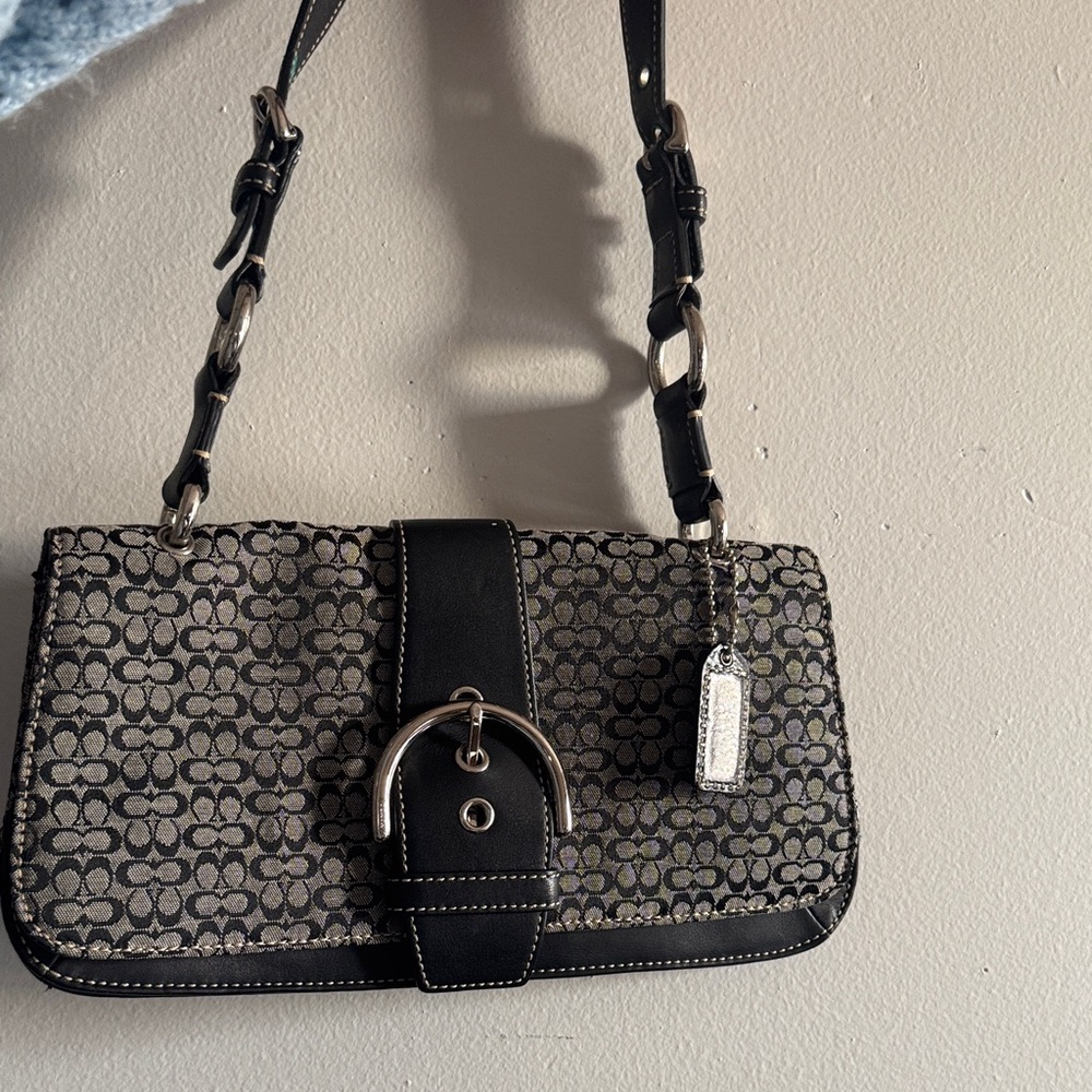 Coach Black and Gray Patterned Shoulder Bag